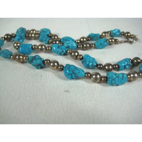 Dyed Howlite Stone Sterling Silver 925 Nugget Bead Necklace Southwest 19 In - Picture 3 of 11